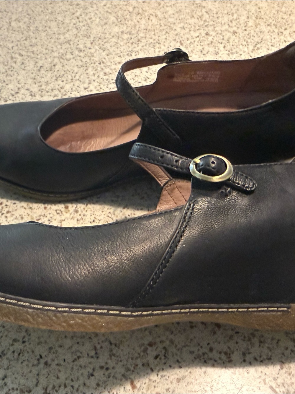 Dansko Black Loralie Leather Mary Jane Wedge with Buckle